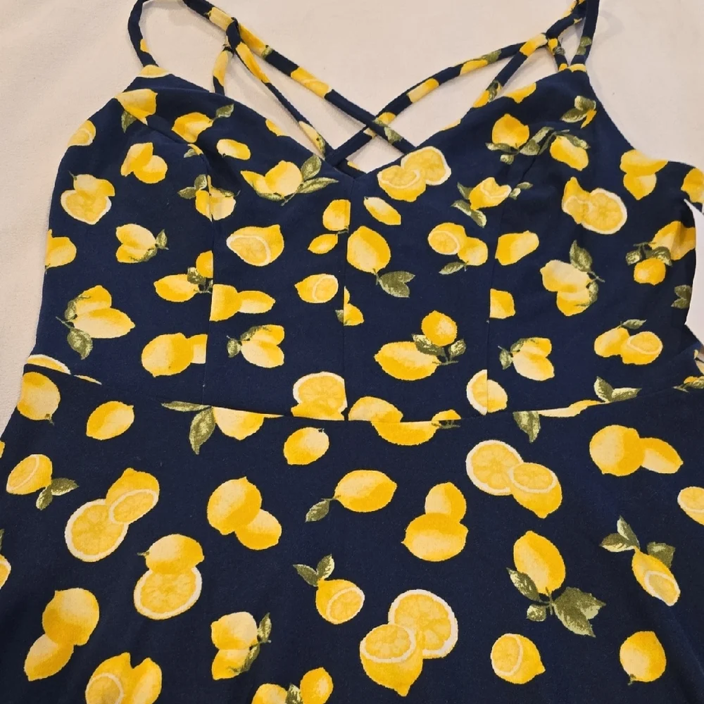 Nine Britton Navy Dress with Yellow Lemon Print - Picture 3 of 10